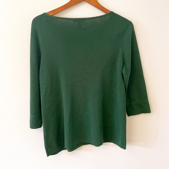 Eileen Fisher Pine Green Knit Wool Sweater, Size Medium - Picture 3 of 6